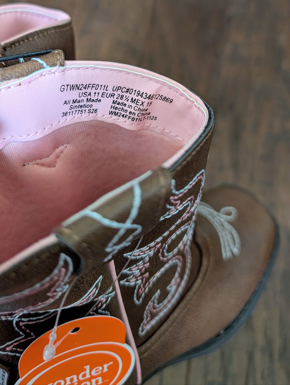 Little Girls Brown Western Cowgirl Boots with Pink/White Stitching - Size 11 - Picture 9 of 11